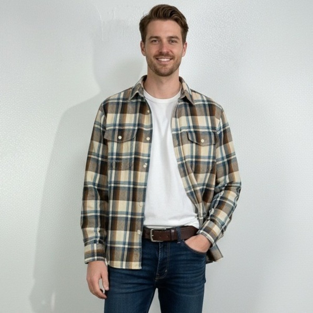Howe Creative Workforce California-Style lightweight Flannel XL Men Brown Blue